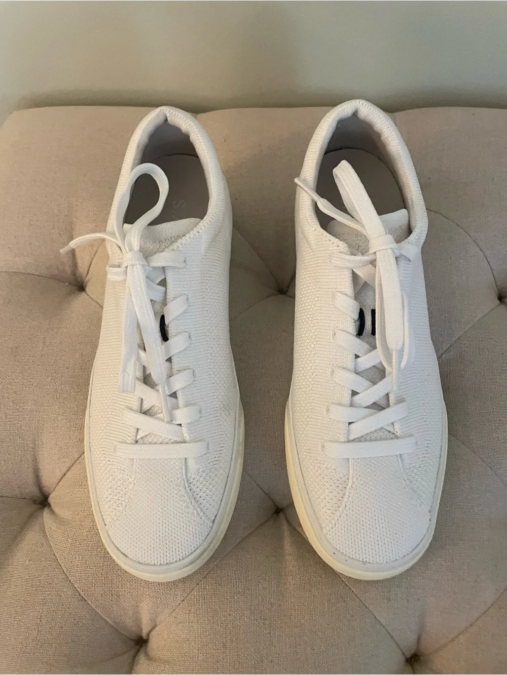 Rothy's White Low-Top Knit Lace-Up Sneakers - Picture 1 of 8